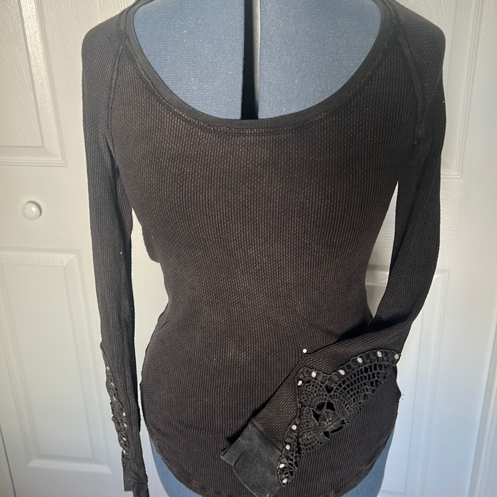 We the Free Free People thermal long sleeve lace cuff top